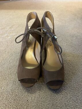 Unisa Brown Suede Peep-Toe Lace-Up Heels